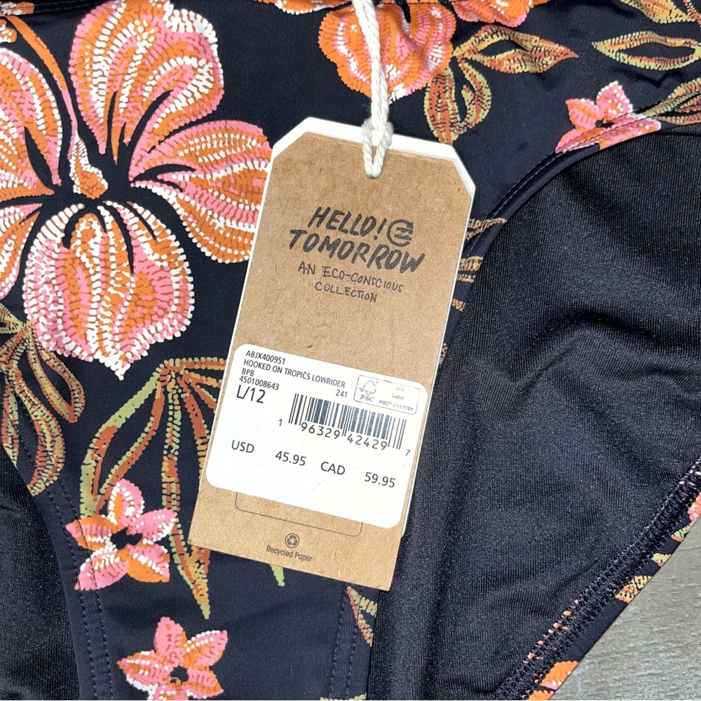 Billabong Low Rider Hooked Tropics Floral Bikini Bottom Black Brown large NWT - Picture 3 of 5